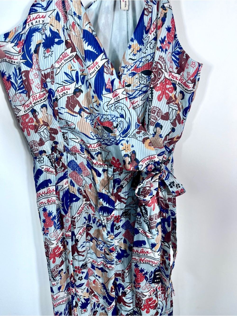 Scotch & Soda x Keoni Hawaii Jumpsuit Women's Large Blue Tropical Wrap Wide Leg - Picture 6 of 12